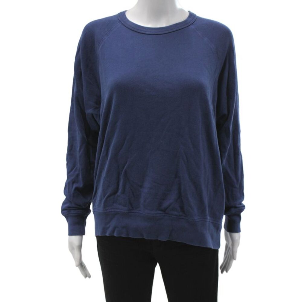 Leallo Women Pullover Sweatshirt Blue Crew Neck Long Sleeve Cotton Size M